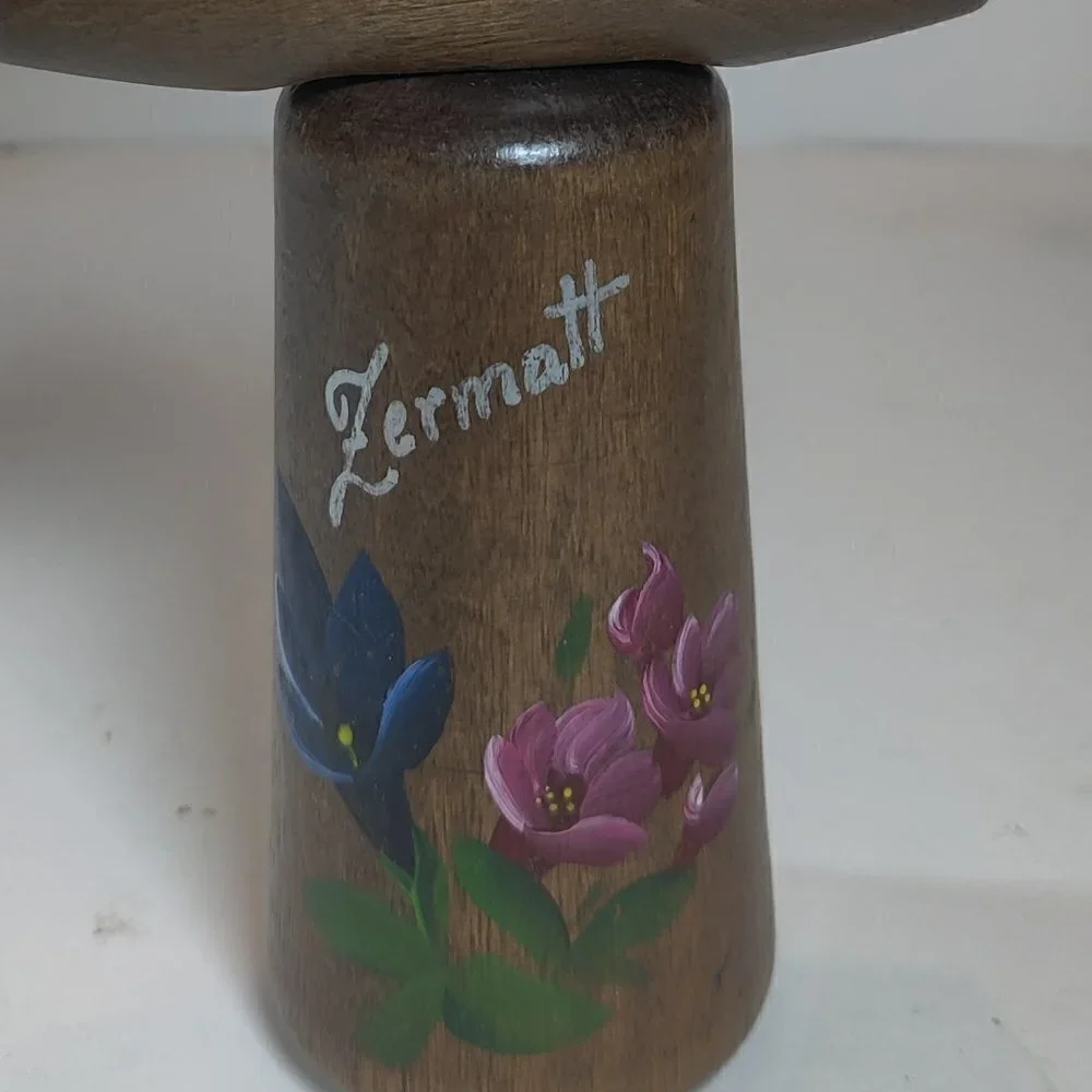 Wine Opener from Switzerland , city of Zermatt with Hand Painted Flowers on wood